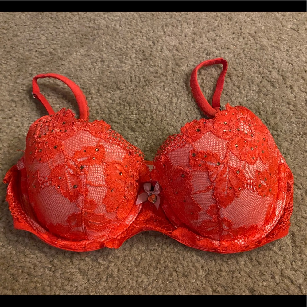Victoria's Secret Red Lace Embellished Push-Up Bra